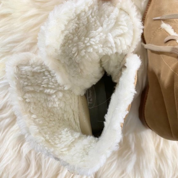 Vintage Talbots Made In Brazil Suede Fur Lined Tan Lace Up Boot Sz 7.5B - Picture 10 of 11